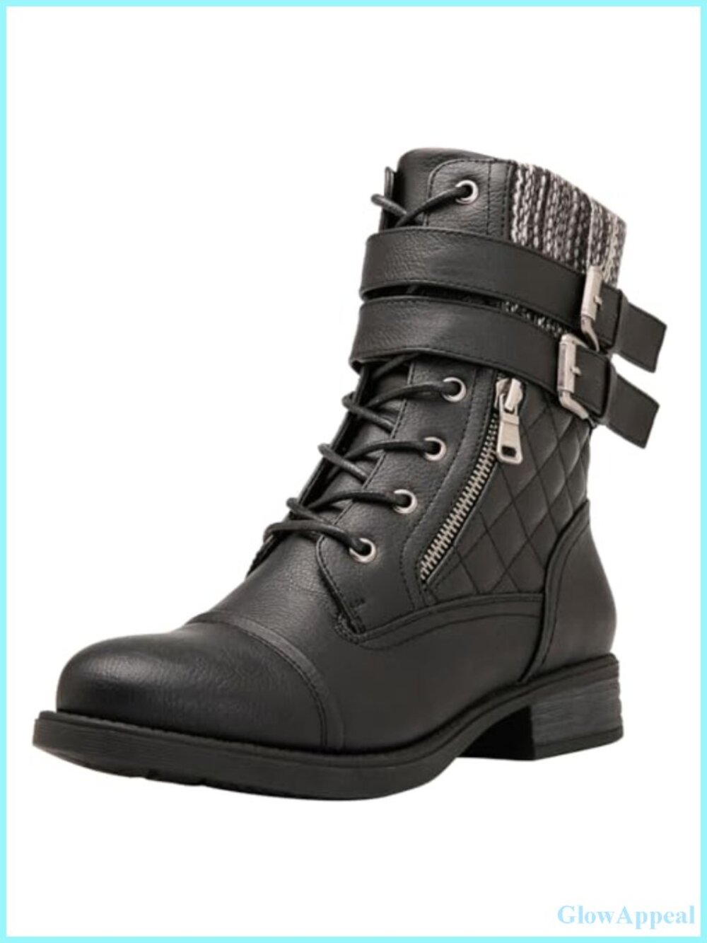 Women's Vegan Leather Combat Boots Zip Mid Calf Fashion Ankle Booties
